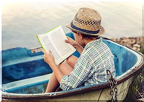 Boy reading a book