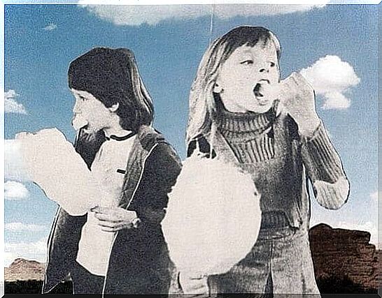 Children eating cotton wool clouds as an example of conversation starters