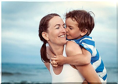 Mother and son on the beach