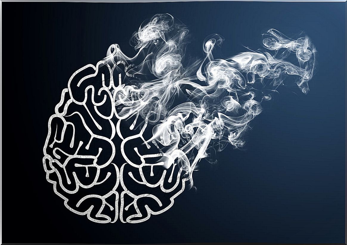 Brain with smoke representing the link between apnea and memory