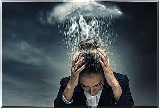 woman with cloud on her head representing catastrophic thinking