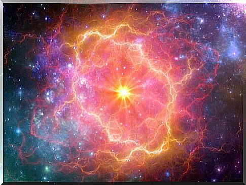 Explosion of a supernova in space