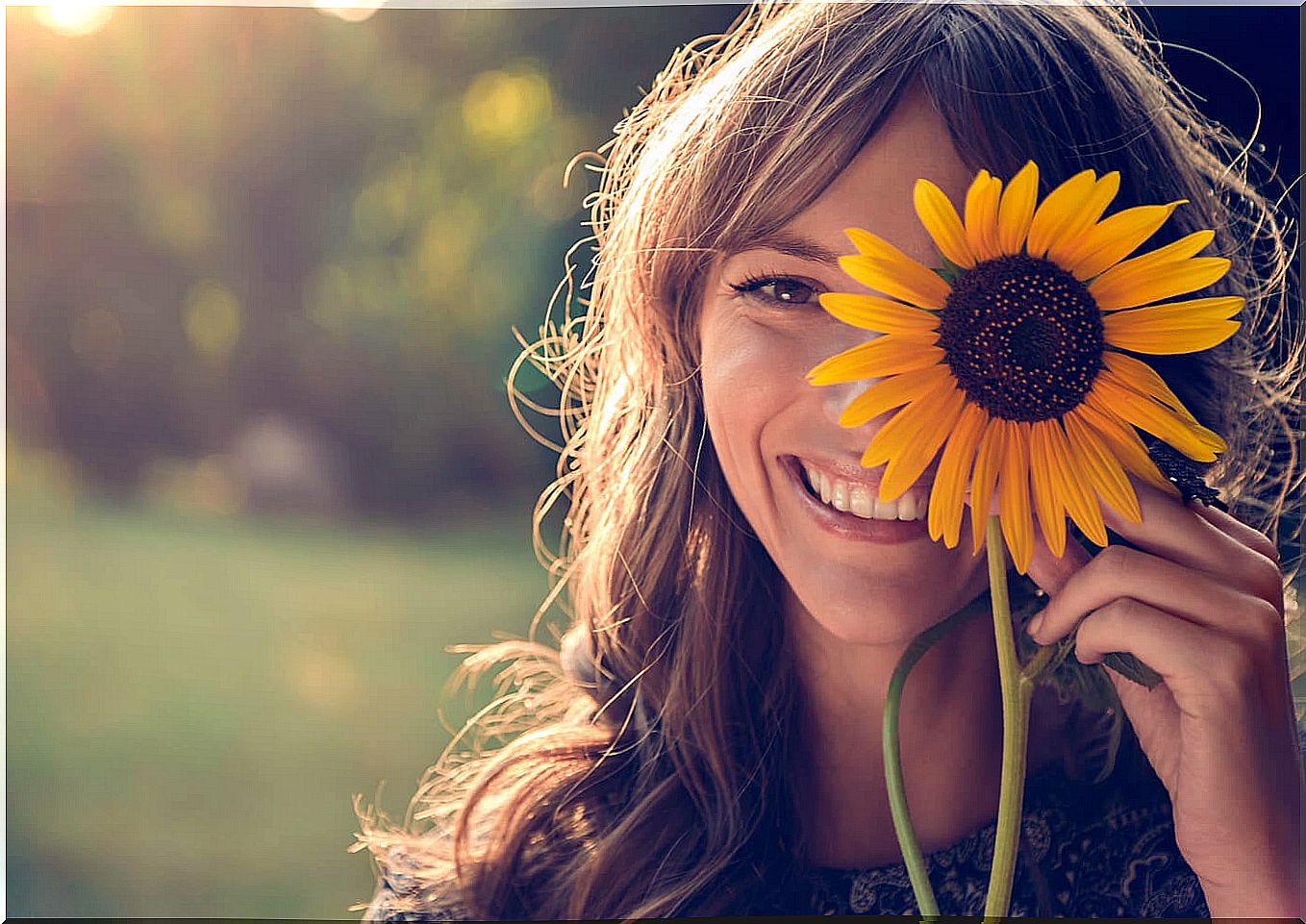 girl smiling sunflower