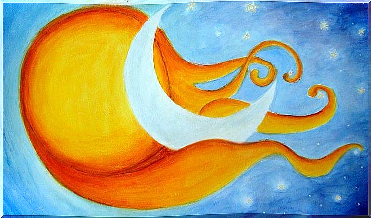 Sun cradling the moon with love