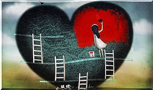 Girl painting a heart