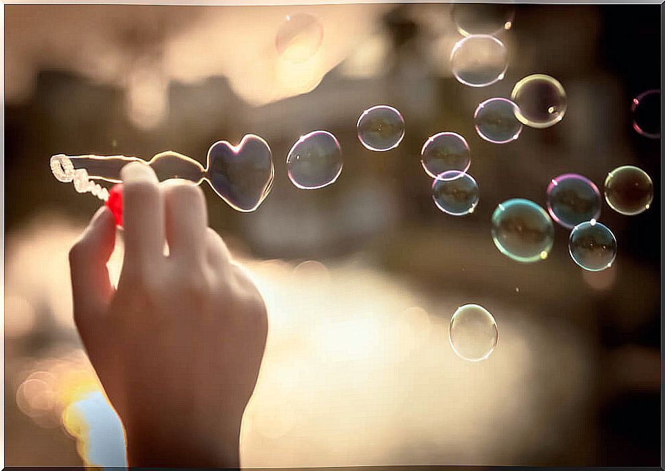 Heart shaped soap bubbles