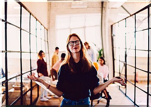 Woman meditating at work