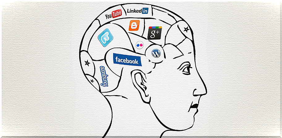 Brain with social networks representing the effect of new technologies