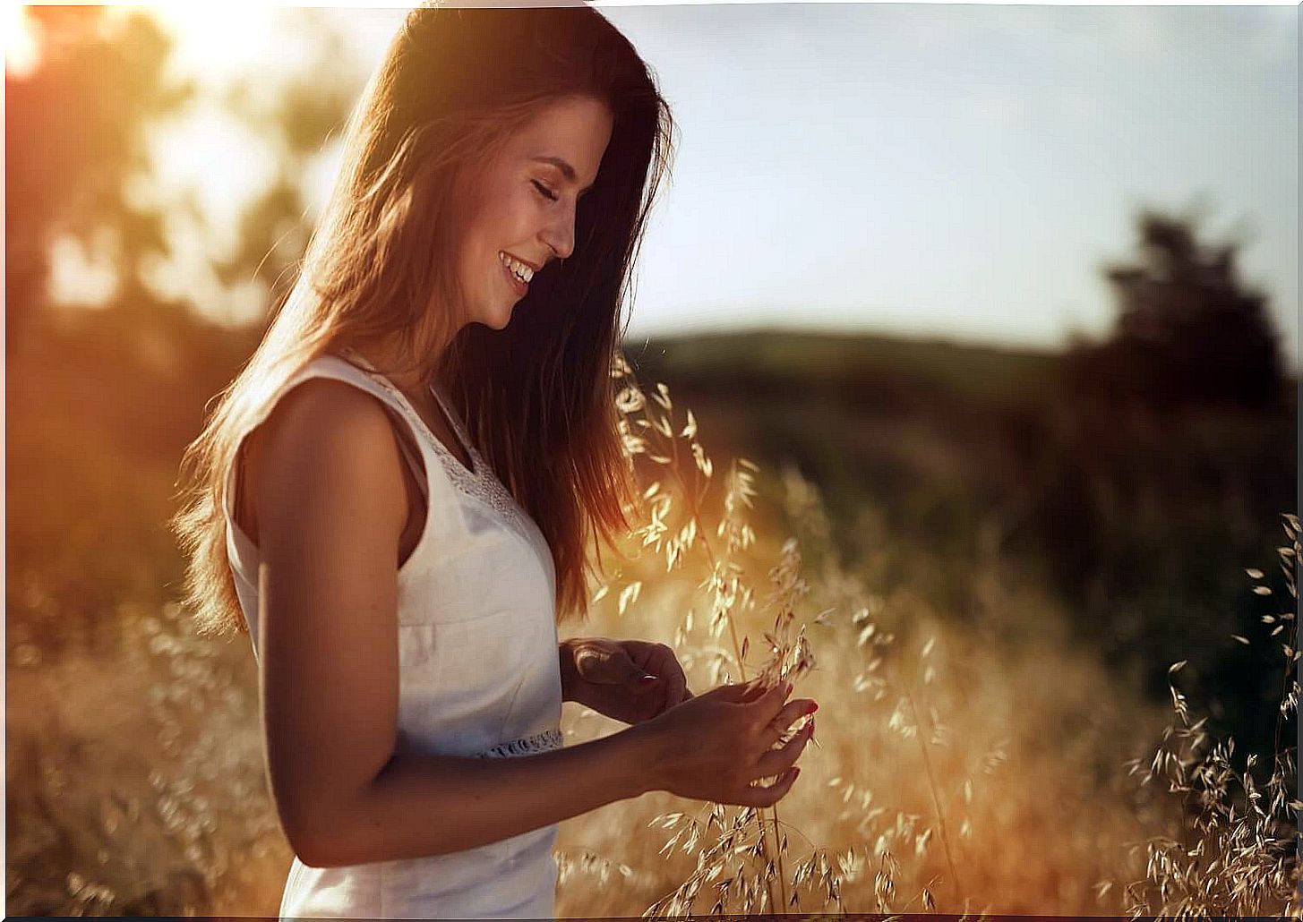 Woman smiling in the open field